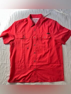 Eddie Bauer Men’s Performance Fishing Shirt Cayenne Red NWT UPF Vented M L